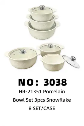 White 3 Piece Set Snowflake Double-Ear Soup Bowl