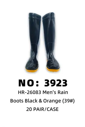 PVC Orange-Sole Men Black Rain Boots 39# 20PAIR/