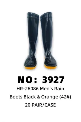 PVC Orange-Sole Men Black Rain Boots 42# 20PAIR/