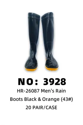 PVC Orange-Sole Men Black Rain Boots 43# 20PAIR/