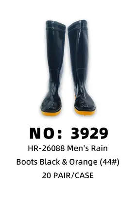 PVC Orange-Sole Men Black Rain Boots 44# 20PAIR/