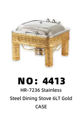 Gold-Plated Square Flower-Rim Leg Hydraulic Chafing Dishes 6Lt
