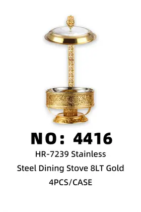 Gold-Plated 12 Mid-High Side Medium Round Large Glass Lid Chafing Dishes 8lt