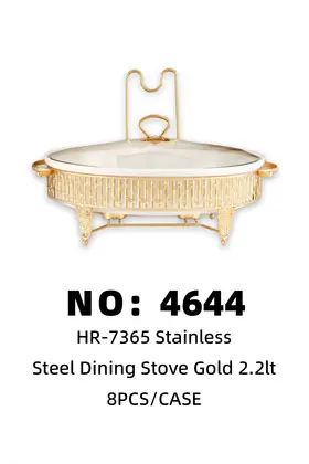 Gold-Plated Oval Double-Ear Ceramic Lid Plates Chafing Dishes 2.2lt