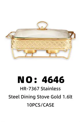Gold-Plated Square Double-Ear Ceramic Chafing Dishes 1.6lt