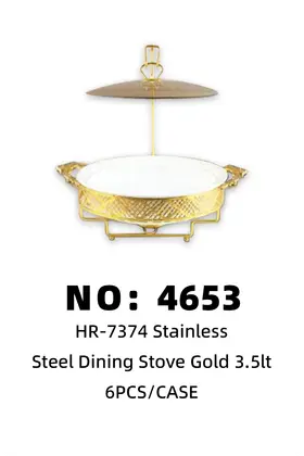 Gold-Plated Flower-Rim Rack Ceramic Plates Glass Lid Chafing Dishes 3.5lt
