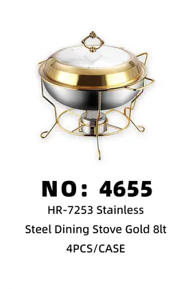 Gold-Plated Wire-Frame Warmers Large Glass Lid Chafing Dishes 8lt