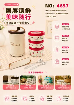 Bagged Plastic Lunch Boxes 3 Tier + Stainless Steel Forks Spoons
