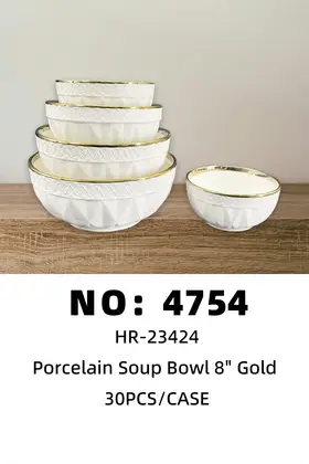 8 Inch Gold-Plated Rim Bowls Ceramic Bowls