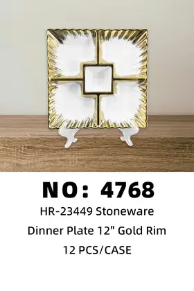 12 Inch Flower-Rim 5-Grid Fruit Plate Ceramic Plates