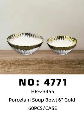 6 Inch Lotus Round Bowls Gold-Dusted Ceramic Bowls