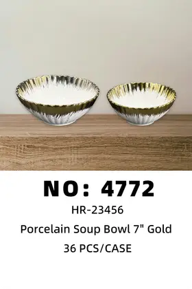 7 Inch Lotus Round Bowls Gold-Dusted Ceramic Bowls