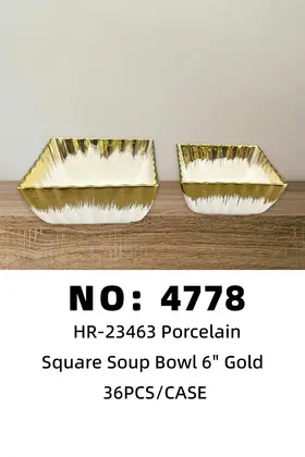 6 Inch Lotus Gold-Dusted Square Bowls Ceramic Bowls