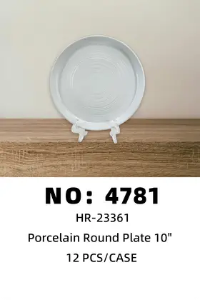 10 Inch Raised-Rim Spiral-Rib White Plate Ceramic Plates