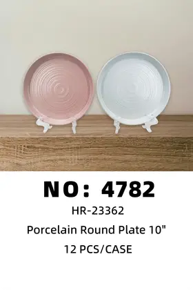 10 Inch Raised-Rim Spiral-Rib Pink Plates Ceramic Plates