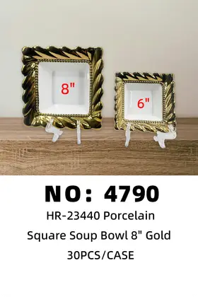 8 Inch Square Phoenix Tail Single Gold Bowls Ceramic Bowls
