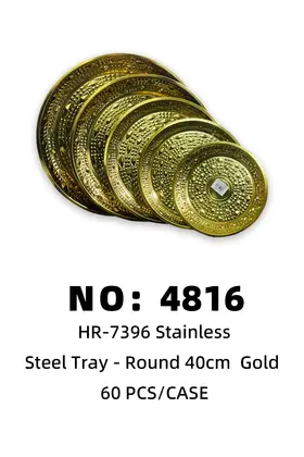 40CM Stainless Steel Plates Gold-Plated Diamond Round