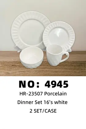 16 Piece White Embossed Ceramic Sets
