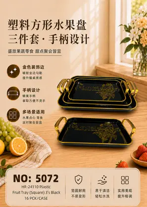 Rectangular Trays 3 Piece Set Black