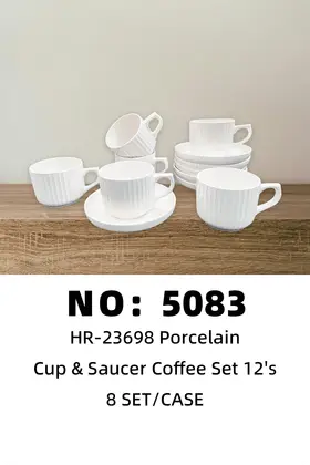White-Stripe Coffee Cup & Saucers Ceramic Cups