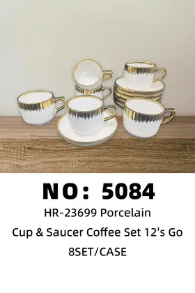 Gold-Plated Coffee Cup & Saucers Ceramic Cups