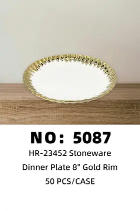 8 Inch Lotus Gold-Dusted Round Plate Ceramic Plates