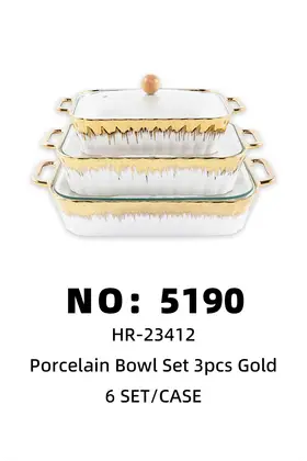 Ceramic Pot Sets Baking Trays Square Gold-Dusted