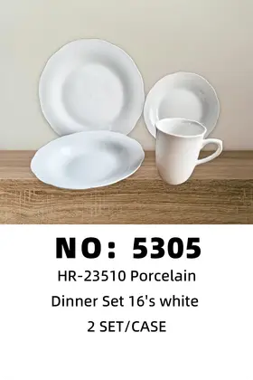 16 Piece Lotus White Embossed Ceramic Sets