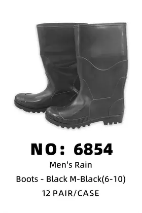 M-black Men Black Rain Boots (6-10) 12PAIR/